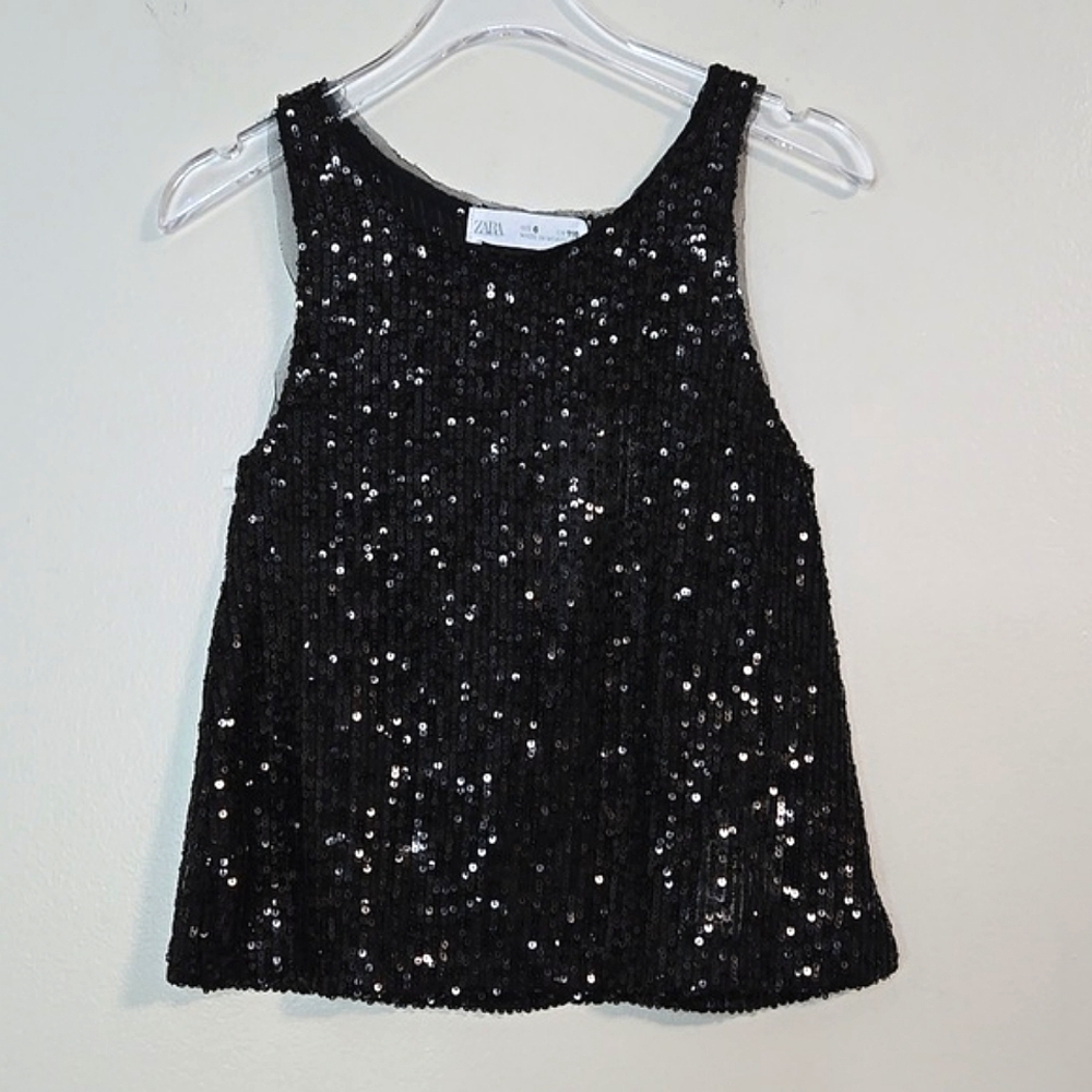 Zara Kids Black Sequin Tank, Size 6 ~ NWT